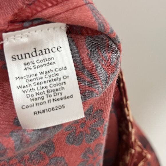 Sundance Midi Skirt Womens Large Rust Red Floral Boho Tiered Pockets Cotton - Picture 9 of 9